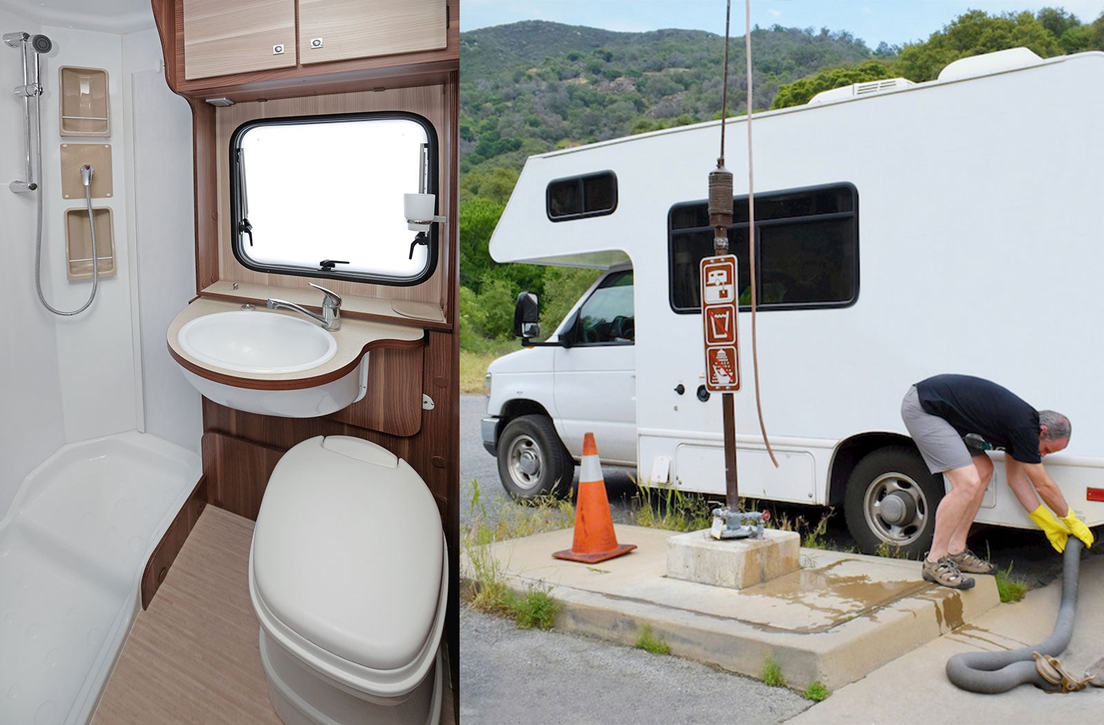 Portable RV/camper toilet and holding tank setup in Mesquite, Texas