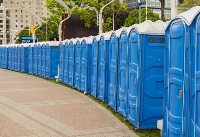 Seasonal porta potty units set up at a Mesquite, Texas venue